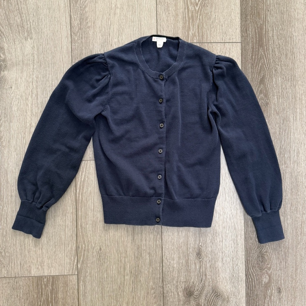 CREWCUTS LONG PUFF SLEEVE BUTTON UP CARDIGAN NAVY XL 12-14